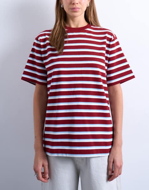 Camiseta burdeos a rayas básica de manga corta premium de Topshop - view 1