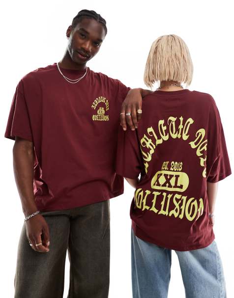 Camiseta burdeos con estampado gráfico de COLLUSION Unisex - view 1