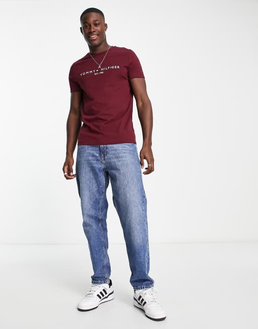 Camiseta burdeos con logo bordado de algodón de Tommy Hilfiger , 2 de 4