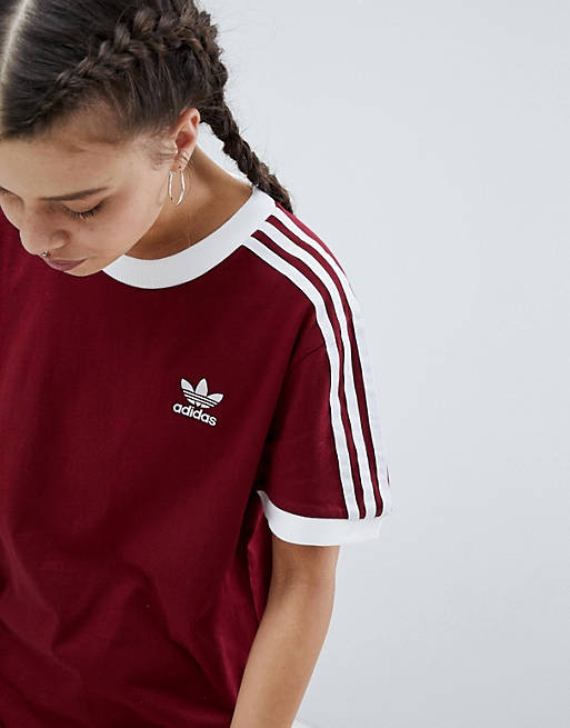 religión blanco lechoso incrementar Camiseta burdeos con tres rayas adicolor de Adidas Originals | ASOS