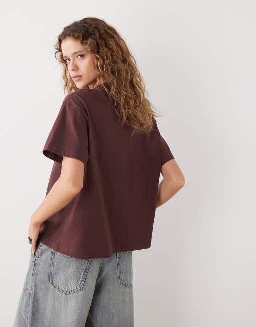 Camiseta burdeos de corte cuadrado de Weekday, 4 de 4