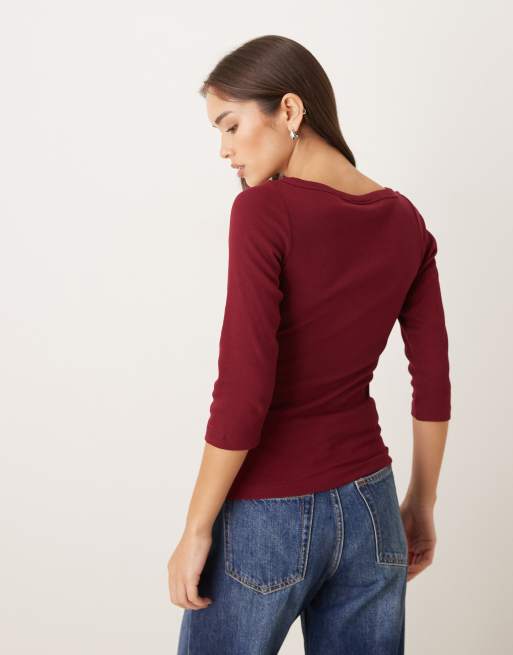 Camiseta burdeos de manga larga con cuello barco Fifi de JJXX, 4 de 4
