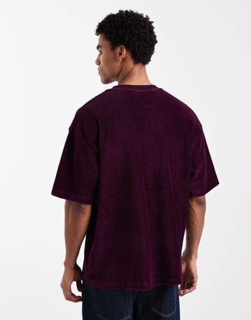 Camiseta burdeos extragrande con bordado en el pecho de tejido grueso texturizado de ASOS DESIGN , 3 de 5