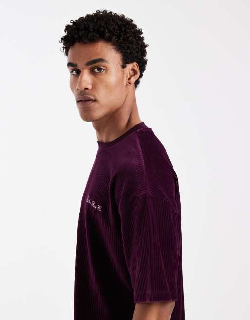 Camiseta burdeos extragrande con bordado en el pecho de tejido grueso texturizado de ASOS DESIGN , 4 de 5
