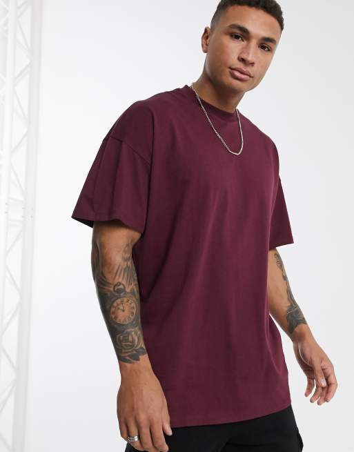 Camiseta burdeos extragrande con cuello redondo de ASOS DESIGN