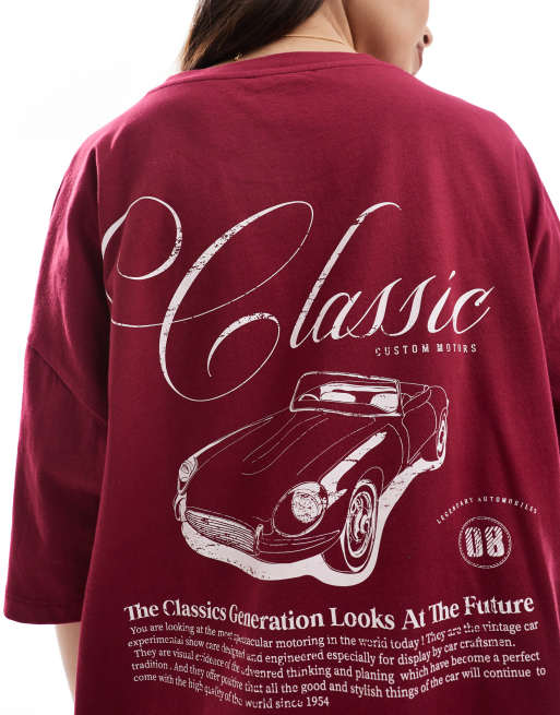 Camiseta burdeos extragrande con estampado gráfico de coche y texto "Classic" de ASOS DESIGN, 3 de 4