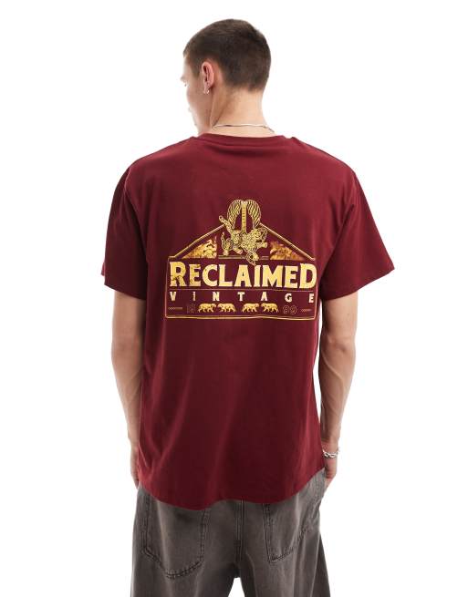 Camiseta burdeos extragrande con estampado gráfico del logo y de leopardos en la espalda de Reclaimed Vintage