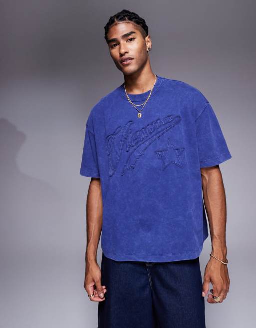 Camiseta burdeos lavado de corte cuadrado extragrande con aplicación de texto de ciudad de tejido grueso de 240 g/m² de ASOS DESIGN