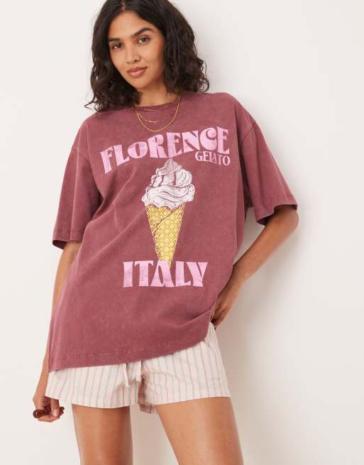 Camiseta burdeos lavado extragrande con estampado gráfico de helado 