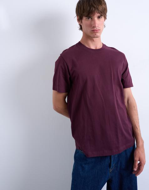 Camiseta burdeos oscuro de corte clásico de Topman - view 1