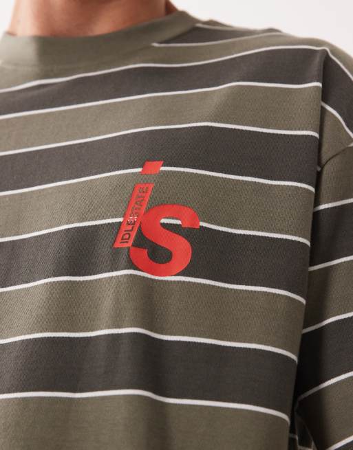 Camiseta caqui a rayas extragrande con estampado gráfico de tejido grueso de ASOS DESIGN, 3 de 5