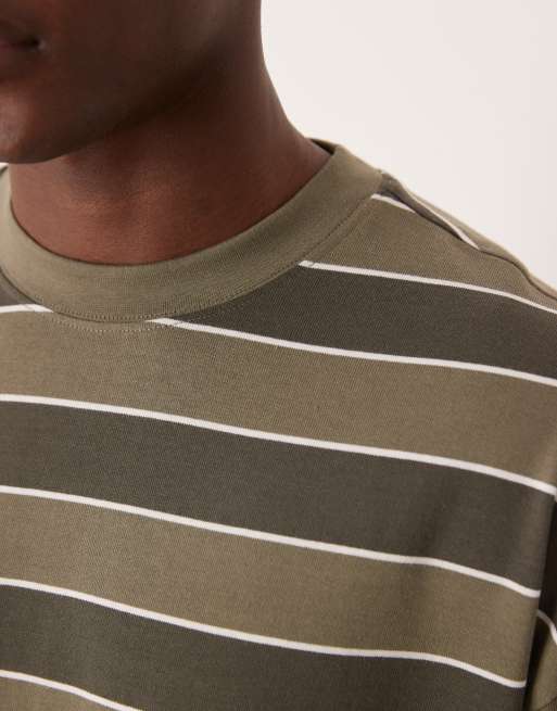 Camiseta caqui a rayas extragrande de manga larga de tejido grueso de ASOS DESIGN, 3 de 5