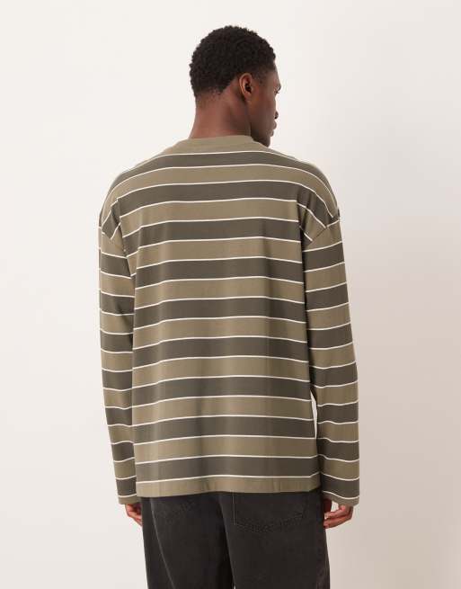 Camiseta caqui a rayas extragrande de manga larga de tejido grueso de ASOS DESIGN, 4 de 5