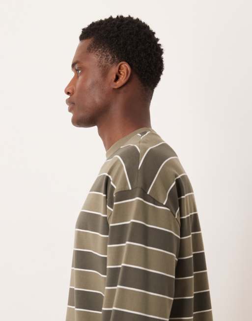 Camiseta caqui a rayas extragrande de manga larga de tejido grueso de ASOS DESIGN, 5 de 5