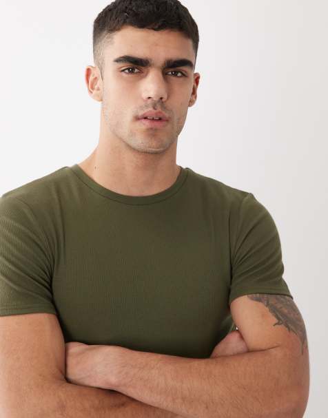 Camiseta caqui básica ajustada de canalé Essentials de ASOS DESIGN - view 1