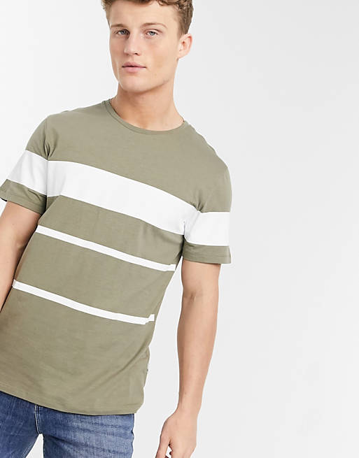 Camiseta caqui con diseño color block a rayas de Burton Menswear