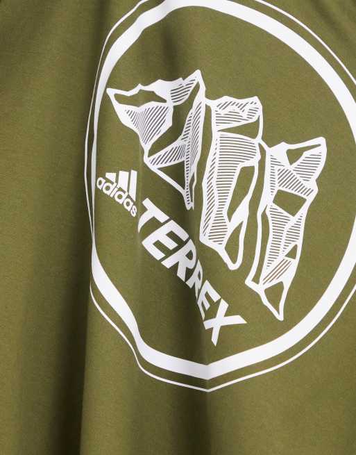 Camiseta caqui con estampado gráfico de montaña en la espalda de adidas Terrex, 4 de 4