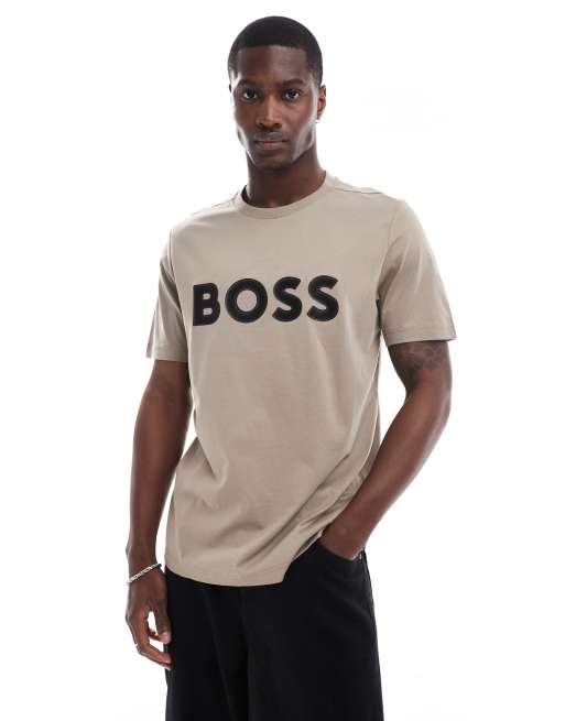 Camiseta caqui con logo de BOSS Green