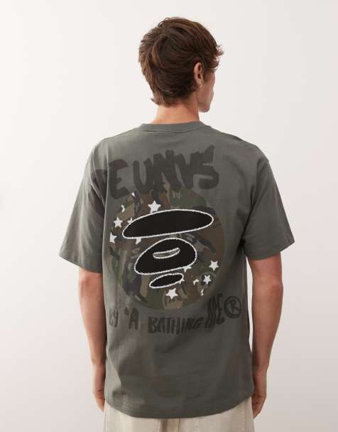 Camiseta caqui de corte cuadrado con detalles estampados en el pecho y la espalda de Aape by A Bathing Ape - view 1