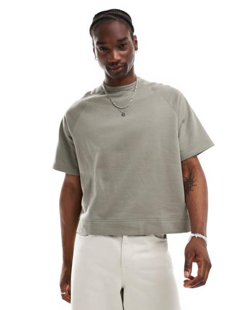 Camiseta caqui de corte cuadrado extragrande con manga raglán de ASOS DESIGN - view 1