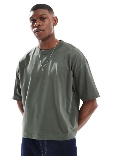 Camiseta caqui de corte cuadrado extragrande de tejido grueso de 240 g/m² de ASOS DESIGN - view 1