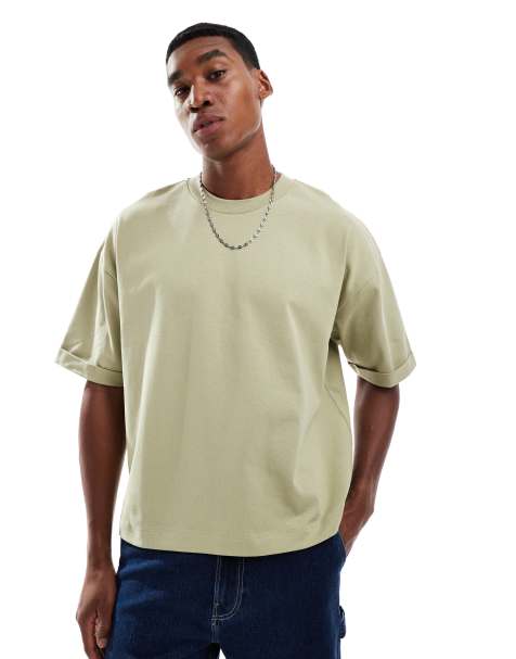 Camiseta caqui de corte cuadrado extragrande de tejido grueso de ASOS DESIGN - view 1