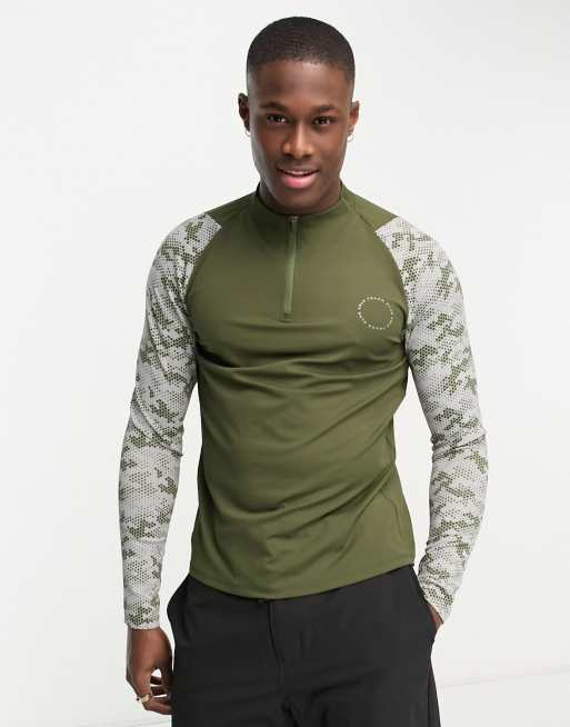 Camiseta caqui de manga larga con media cremallera de A Better Life Exists Active, 2 de 4