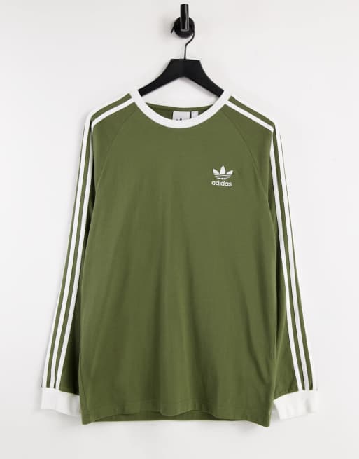 noche Camino Propuesta alternativa Camiseta caqui de manga larga con tres rayas adicolor de adidas Originals |  ASOS