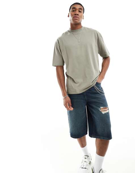 Camiseta caqui extragrande con cuello subido de tejido grueso de 240 g/m² de ASOS DESIGN - view 1