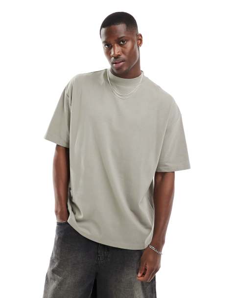 Camiseta caqui extragrande con cuello subido de tejido grueso de 240 g/m² de ASOS DESIGN - view 1