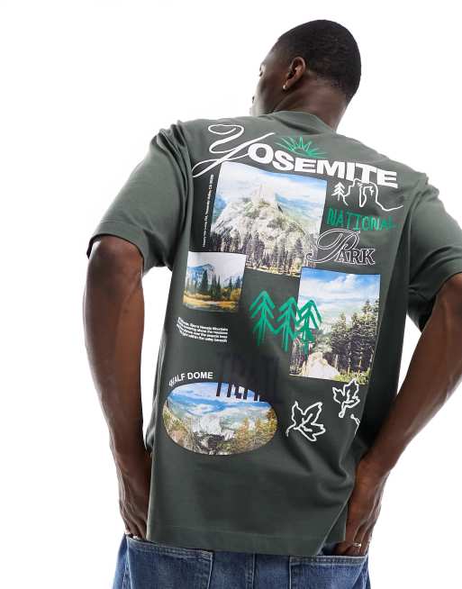 Camiseta caqui extragrande con estampado de paisaje en la espalda de ASOS DESIGN