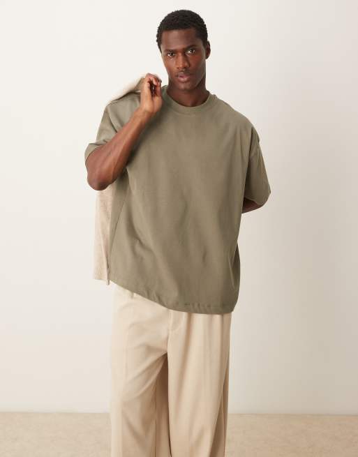 Camiseta caqui extragrande de tejido grueso de 300 g/m2 premium de ASOS DESIGN