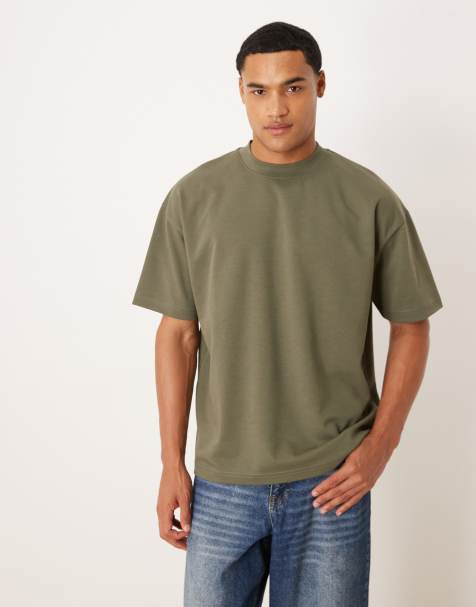 Camiseta caqui extragrande de tejido grueso de mezcla de algodón breatheMAX™ de ASOS DESIGN - view 1