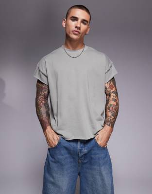 Camiseta caqui extragrande sin mangas de tejido muy grueso de ASOS DESIGN - view 1
