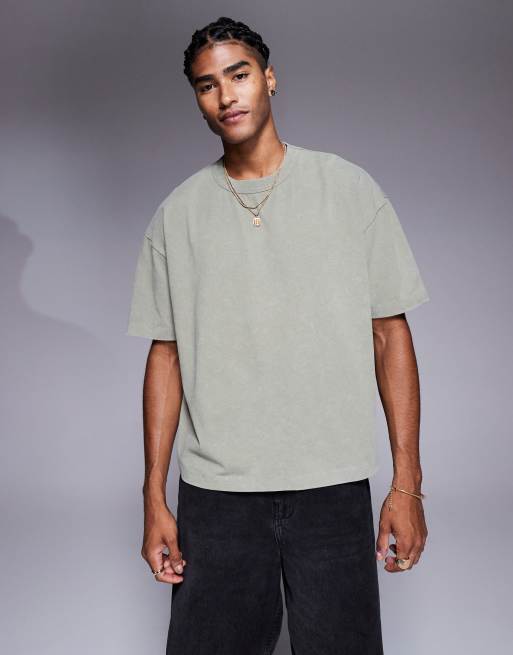 Camiseta caqui lavado de corte cuadrado extragrande con bordado floral de ASOS DESIGN, 4 de 4
