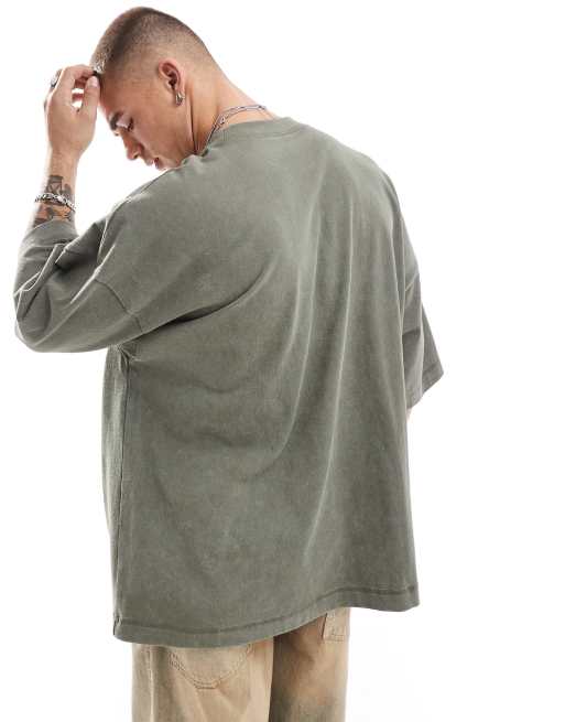 Camiseta caqui lavado ultragrande de tejido grueso de ASOS DESIGN, 2 de 4