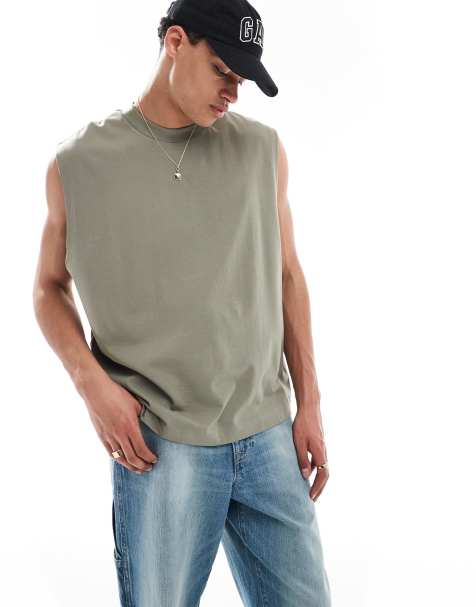 Camiseta caqui sin mangas extragrande de tejido grueso de ASOS DESIGN - view 1