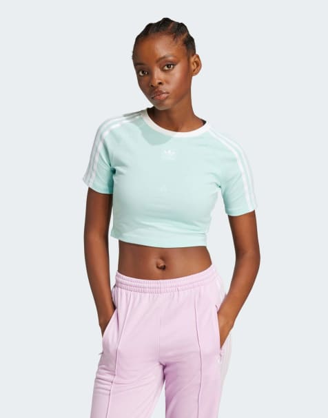 Camiseta color aguamarina con diseño encogido y 3 rayas de adidas Originals - view 1