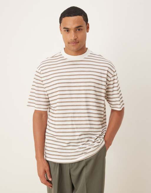 Camiseta color avena a rayas de corte holgado de punto flameado de ASOS DESIGN
