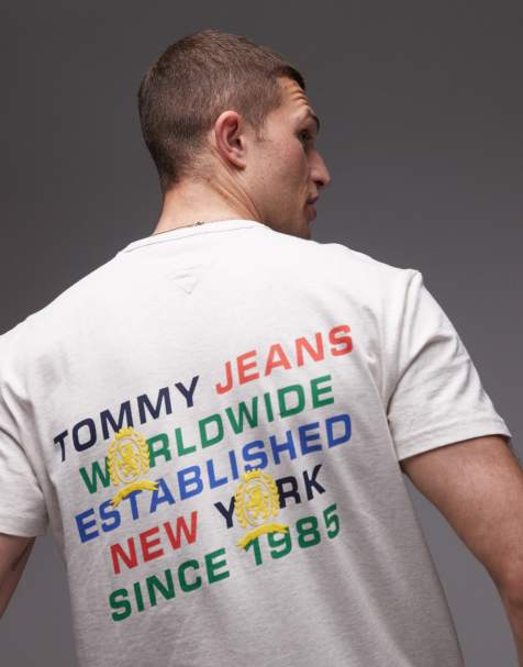 Camiseta color avena jaspeado con estampado de logo diagonal en la espalda de Tommy Jeans - view 1