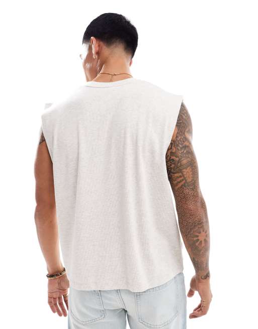 Camiseta color avena jaspeado extragrande sin mangas con cuello de pico de ASOS DESIGN, 2 de 4