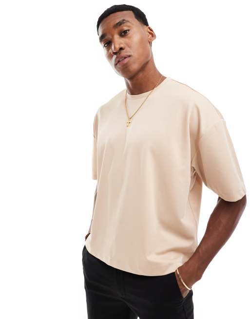 Camiseta color camel de corte cuadrado extragrande de sarga de ASOS DESIGN