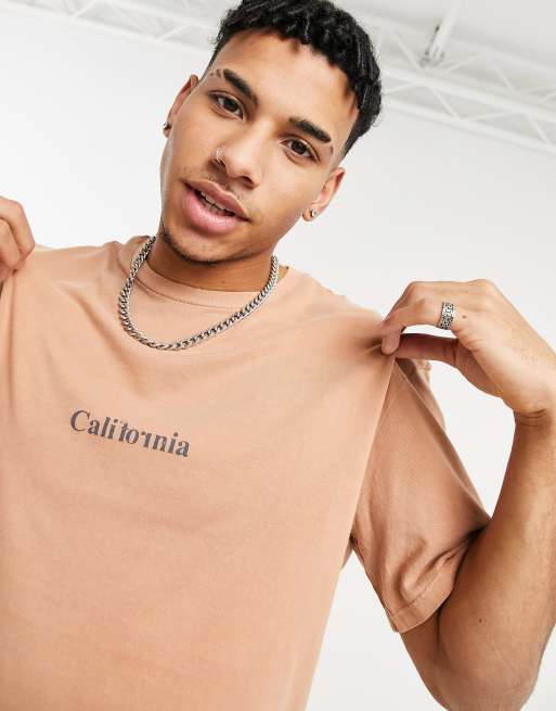 Camiseta color camel estampada California de Topman
