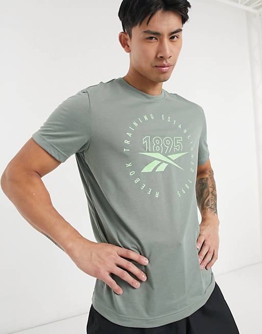 Camiseta color caqui con logo estilo retro Speedwick de Reebok Training