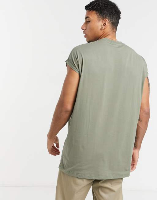 Camiseta color caqui lavado extragrande de corte largo con mangas remangadas de ASOS DESIGN, 2 de 4