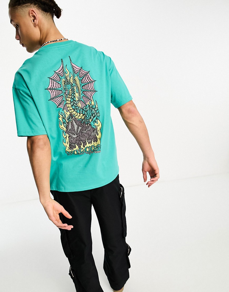 camiseta color cerceta con estampado en la espalda alstone de volcom-verde