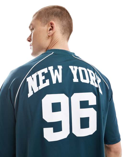 Camiseta color cerceta de corte cuadrado extragrande con estampado deportivo en la espalda de ASOS DESIGN