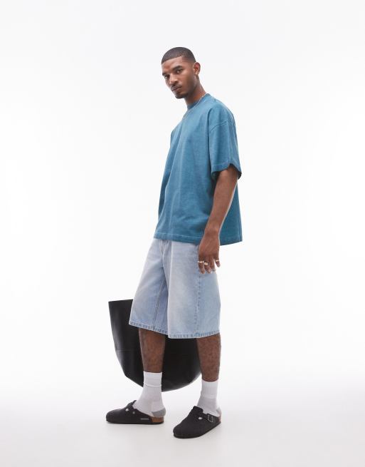 Camiseta color cerceta extragrande con lavado ácido y sisas caídas de Topman