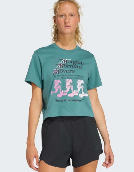 Camiseta color cerceta lavado con gráfico Lesmills Movers de adidas Performance