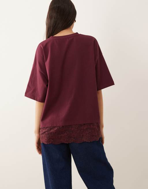 Camiseta color ciruela encaje con ribete de encaje de ASOS DESIGN, 2 de 4
